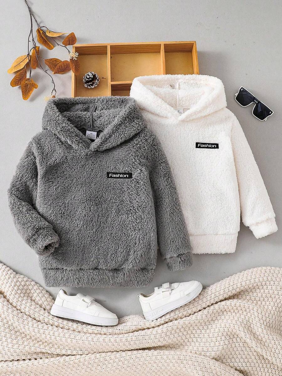 男童两件套字母拼接极简风连帽卫衣，秋冬休闲装 - 彩色 - 查看 1