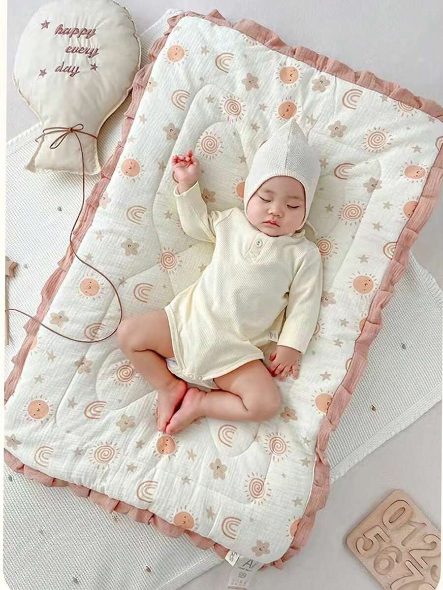 1件婴儿绉棉床垫垫，柔软蓬松绒面床垫，婴儿房柔软床垫，儿童棉质床垫，双面可用，可机洗