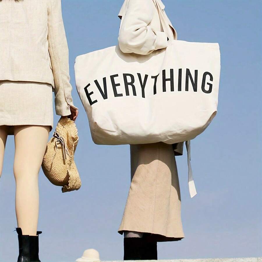 1PC Black Extra Large Canvas Tote Bag, Portable Grocery Shopping Bag