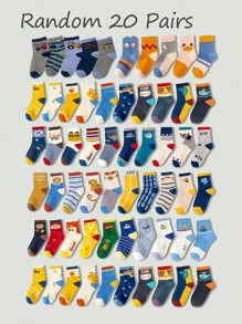 Random 10/15/20 Pairs Spring And Autumn New Cartoon Tiger Giraffe Comfortable Breathable Mid-Tube Socks - Multicolor - View 1