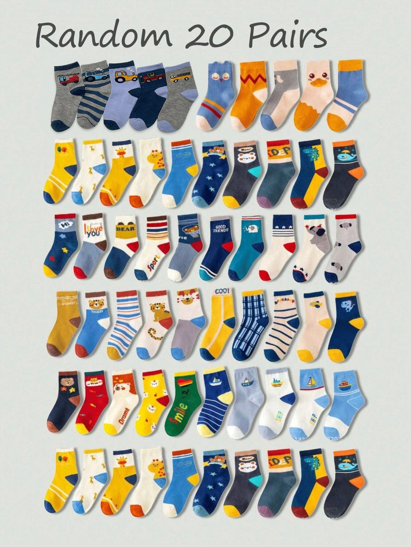 Random 10/15/20 Pairs Spring And Autumn New Cartoon Tiger Giraffe Comfortable Breathable Mid-Tube Socks - Multicolor - View 1