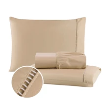 Standard Double Sheet Set 3 Pieces Micropercal 200 Threads Satin Touch 100% Soft - 卡其色 - 查看 1
