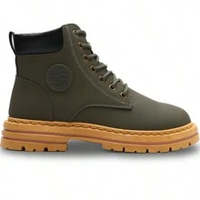 Shendy Vendy Men's High-Top Fashion Heavy Duty Boots, Urban Style Leather Tactical Boot With Platform And Thick Sole, Non-Slip, Wear-Resistant, Comfortable - Work Boots, Motorcycle Boots, High Boots For Men, Shoes For Men - 綠色 - 查看 3