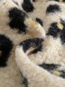 Set 2 bucăți pentru fetițe, cu guler pufos cu imprimeu leopard și jachetă și beretă, potrivite pentru ieșiri - Multicolor - Vizualizare 6