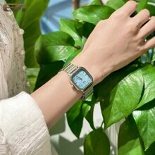 EA 1 件女士小巧不锈钢手链手表，带天然钻石装饰，轻巧奢华简约设计学生手表，防水石英手表，礼盒包装，适合女朋友 - 銀色 - 查看 7