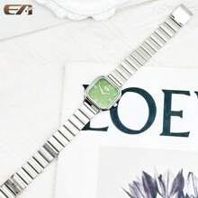 EA 1 件女士小巧不锈钢手链手表，带天然钻石装饰，轻巧奢华简约设计学生手表，防水石英手表，礼盒包装，适合女朋友 - 銀色 - 查看 3