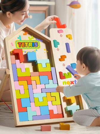 适合 4-8 岁 8-10 岁儿童的木制拼图厚彩色 3D 俄罗斯积木和脑筋急转弯七巧板拼图 STEM 智力玩具教育礼物适合幼儿 3 4 5 6 7 岁男孩女孩