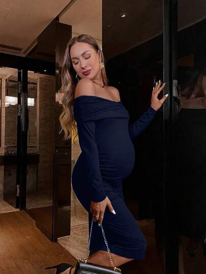 Maternity Sexy Fitted Casual Style Fashion Midi Long Sleeve Dress, Dress, Early Autumn, For Party