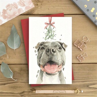 1 pieza Tarjeta de felicitación festiva (Tarjeta de Navidad) - Ilustración festiva de un bulldog, con sobre - Para regalar en Navidad a familiares, amigos y a todos
