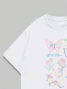 Pink Butterfly Arts T-Shirt Unisex Blouse Premium Print Casual Comfort Streetwear - 白色 - 查看 4