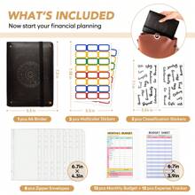 A6 Budget Binder - Money Saving Planner Binder, Money Organizer For Cash With Category Labels, Budget Planner With Zipper Cash Envelopes And Expense Sheets - Black - View 3