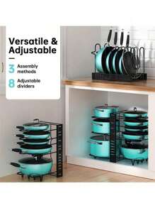 1 件锅架收纳架，多层锅碗瓢盆收纳架，用于厨房整理和储存，可调节锅盖架和锅架，家庭厨房配件 - 黑色 - 查看 1
