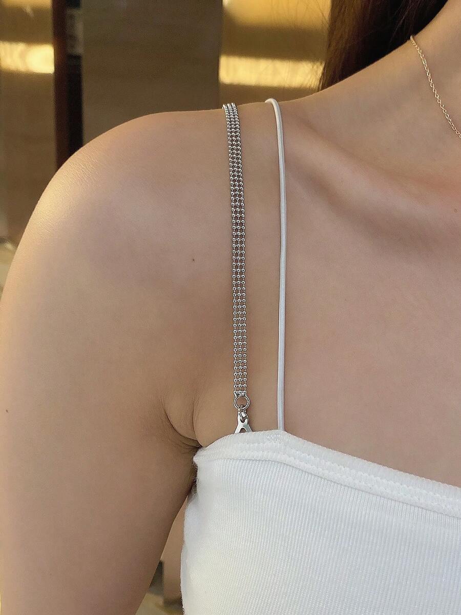 Decorative Bra Straps Elegant Bling 3 Rows Fancy Straps Replacement Extensions Adjustable Chain For Women Bra Tops Wedding Dress - Silver - View 1