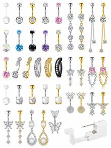 CIZME Belly Button Piercing Kit Gun Belly Piercing Kit Belly Button Piercing Gun Navel Piercing Kit Self Belly Button Ring Piercing Kit Silver Gold Black Pink Blue Disposable Belly Piercing Gun At Home Dangle Belly Button Ring - Multicolor - View 12