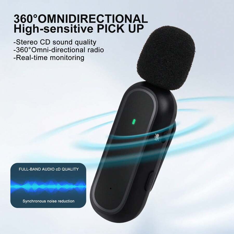 Wireless Lavalier Microphone Compatible With Iphone IPad TypeC Mini