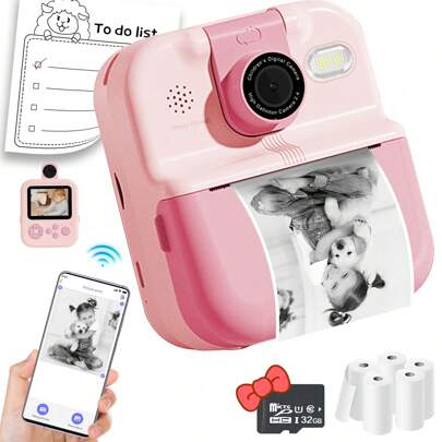 儿童相机即时打印，儿童屏幕相机恐龙儿童数码相机带卷纸，适合 6-12 岁男孩女孩的圣诞节生日礼物玩具