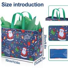 4 piezas/12 piezas Bolsas de regalo grandes de Navidad, bolsas reutilizables con papel de regalo, bolsas de tela no tejida para Navidad, adecuadas para eventos y fiestas navideñas, decoraciones navideñas, pijamas navideños, regalos navideños, decoración navideña
