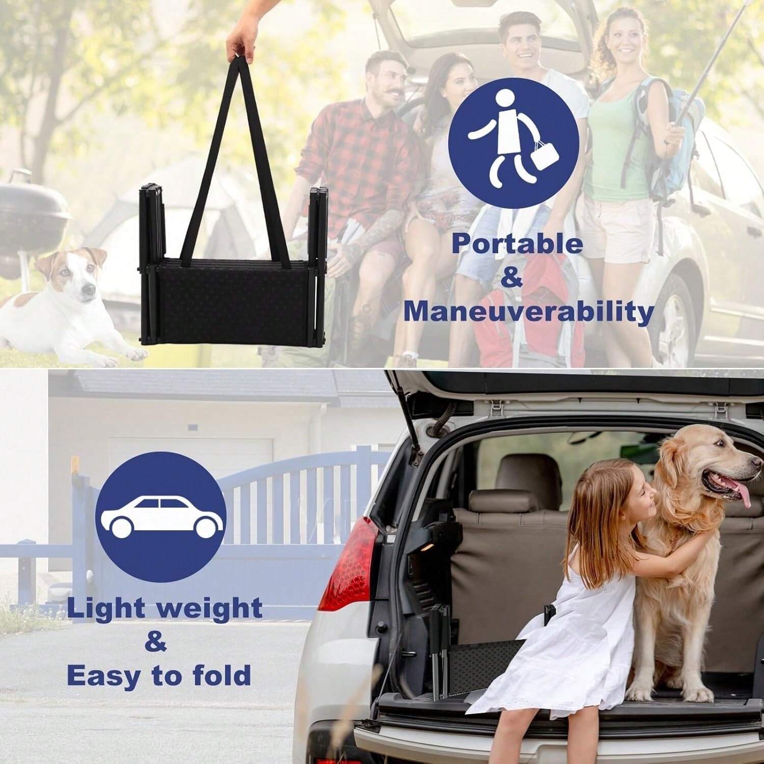 Folding Dog Ramp For Car, NonSlip Dog Stairs For Small & Medium Dogs