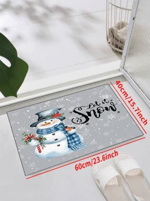 1 peça 'Boneco de neve com base cinza e cachecol azul segura flores de Natal' capacho, tapete interno, tapete de arremesso, capacho criativo, tapete temático de entrada, decoração para casa, tapete antiderrapante, acessórios para quarto, adereços para fotos, decoração externa, tapete de arremesso, tapete de área, presente