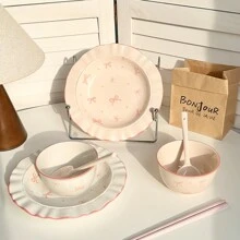 Set de vajilla de cerámica con moño rosa y blanco - 2/3 piezas, apto para dormitorio y hogar, regalo de Navidad, útiles escolares