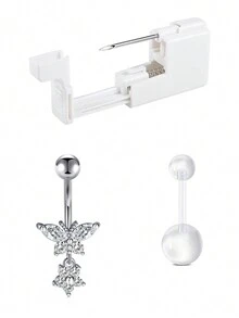 CIZME Belly Button Piercing Kit Gun Belly Piercing Kit Belly Button Piercing Gun Navel Piercing Kit Self Belly Button Ring Piercing Kit Silver Gold Black Pink Blue Disposable Belly Piercing Gun At Home Dangle Belly Button Ring - Multicolor - View 22