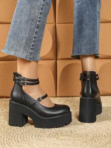 Fall/Winter Women's Fashion Hollow-Out Ankle Boots With Thick Sole High Heels, Lace-Up Buckle, Round Toe, Plus Size, Non-Slip, Comfortable Platfor