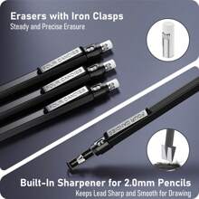 Metal Mechanical Pencil Set, 3PCS Art Drafting Pencils 0.5, 0.7, 0.9MM & 2PCS 2MM Mechanical Drawing Pencils With 420PCS Leads (4B 2B HB 2H Color) For Writing Sketching Drawing (Black) Back To School - Black - View 7