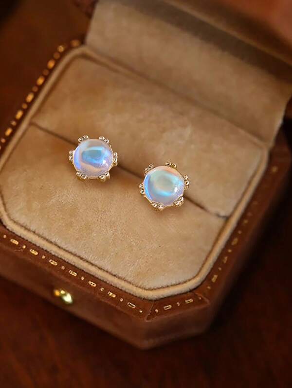 Stylever 1pair Moonstone Personality Screw Earrings For Women s925 Sterling Silver Exquisite Small Stud Earrings Fine Jewelry For Girls Daily Life Decor