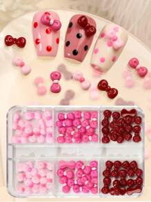 6格 Y2K 红色、粉色蝴蝶结美甲装饰树脂可爱卡通美甲饰品美甲用品美甲配件适用于美甲 DIY 造型指甲美甲饰品美甲宝石 - 彩色 - 查看 2