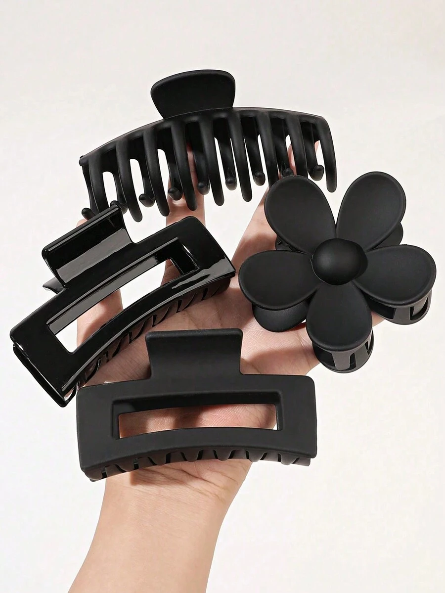 4pcs Matte Finish Solid Color Minimalist Hair Claws For Women, Suitable For Daily Use - Coffee - View 1