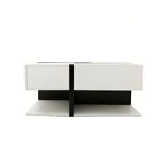 Sweiko High Gloss Coffee Table, Table With 4 Drawers, Unique Color Matching And Line Design, Storage Space At The Bottom. 78*78*36cmCoffee Table, With 4 Drawers, Storage Space At The Bottom, High Gloss - 白色 - 查看 6