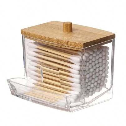 1 个透明储物罐，带竹子/透明盖子，多用途收纳盒，适用于假日海滩、浴室收纳、卧室收纳，容量大