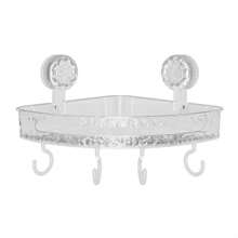 1pc Corner Shower Caddy With Suction Cups, Plastic Rippled Design Bathroom Vanity Storage Shelf, Wall Mounted No Drilling Detachable Easy Clean Tray, Transparent Grey Bathroom Corner Space Organizer With Towel Bar Bathroom Decor Summer Back To School