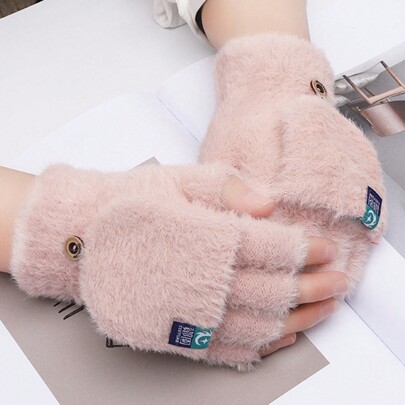 Guantes de felpa con los dedos semicubiertos, guantes de punto de invierno y otoño para calentar y engrosar