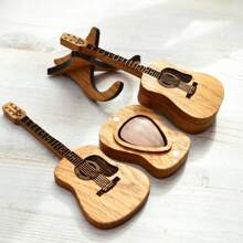 [Custom] 1set 3pcs Guitar Pick Holder With Customizable Personalized Wooden Guitar Picks Box, Unique Engraving, Suitable For Acoustic Guitar, Electric Guitar, Bass Guitar And Ukulele Enthusiasts - Yellow - View 11