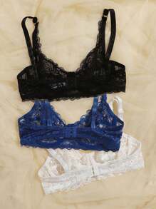 3pcs/Set Women Lace Non-Padded Semi-Sheer Sexy Bras, Sexy Lingerie - Multicolor - View 3