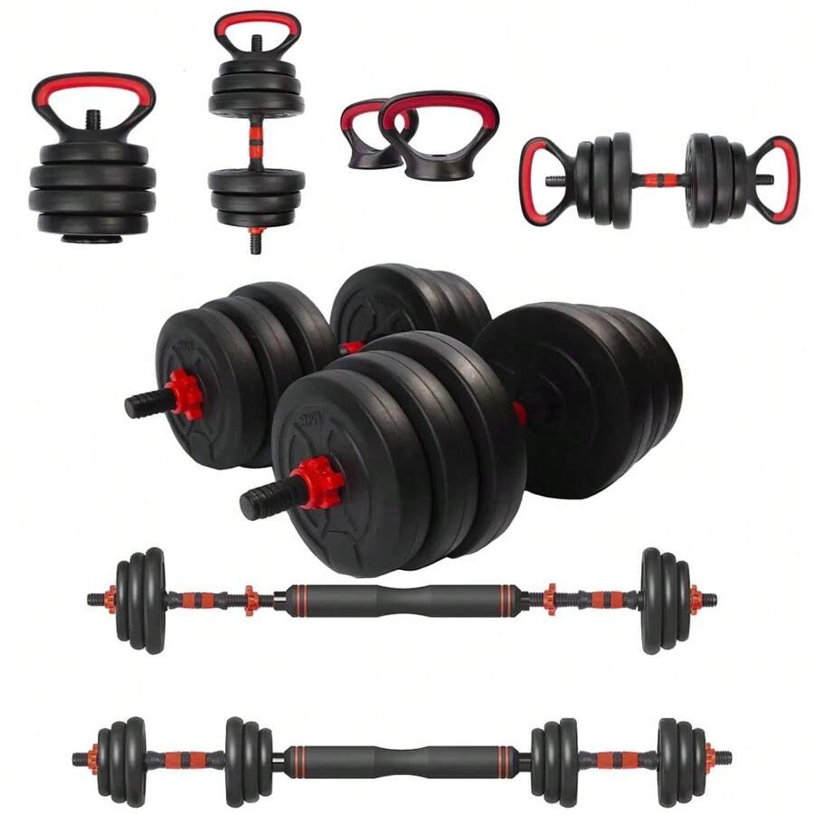 Dumbbell Washer Bar Kettlebell Weights Kit Bodybuilding 6 In 1 - 25kg Yangfit - Đen với đỏ - Xem 1