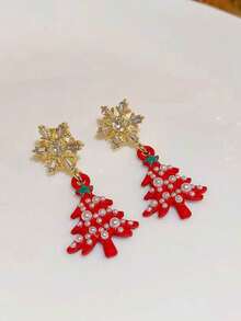 HOTNICE 1 cặp hoa tai hình cây thông Noel bông tuyết sang trọng - Món quà hoàn hảo cho bữa tiệc Giáng sinh dành cho cô ấy - bông tai - Xem 4