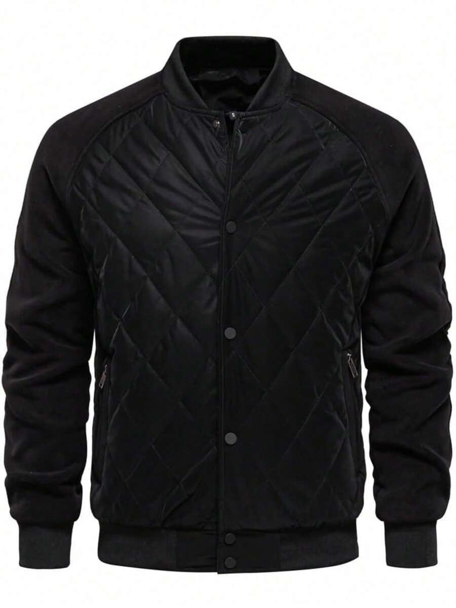 Latest Fashion Hot Men's Quilted Jacket Long Sleeved Soft And Warm Outdoor Button Front Jacket Jacket With Zipper Pocket - màu đen - Xem 1