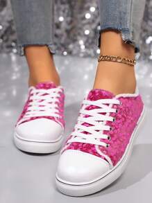 Damen Mode Lässig atmungsaktive Pailletten Sneaker, leichte Sohle rutschfeste Slip-On Low-Top Lässig Schuhe