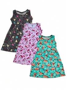 Kit With 3 DRESSES For Girls, Flared, Printed, TANK TOP Model - Đồng - Xem 1
