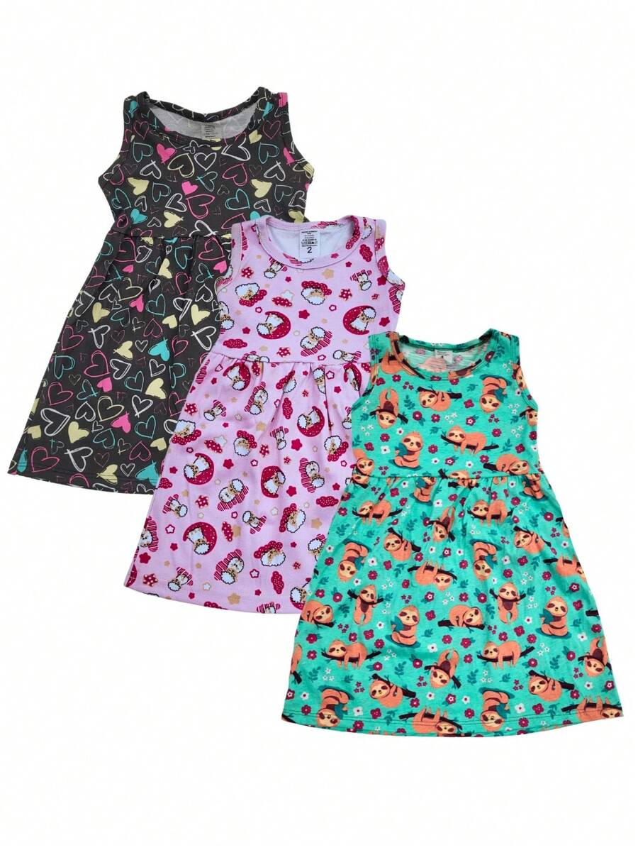 Kit With 3 DRESSES For Girls, Flared, Printed, TANK TOP Model - Đồng - Xem 1