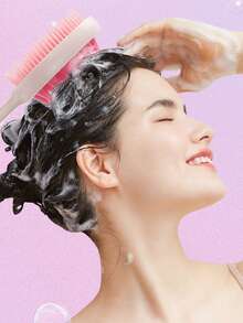 2/1pc 洗发刷头皮按摩器，牛油果色柔软硅胶刷头，长柄，头皮按摩清洁洗发刷头梳，美发家用梳子 - 彩色 - 查看 5