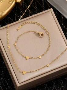 Collar de moda miniatura de acero inoxidable simple colgante de corazón - Amarillo Oro - Ver 11