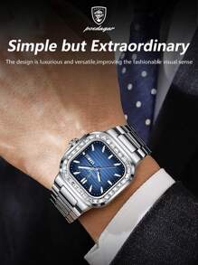 POEDAGAR 1块不锈钢方形表盘日期石英表，休闲防水夜光男士手表，时尚腕表，适合日常佩戴，男士礼物 - 均碼 - 查看 3