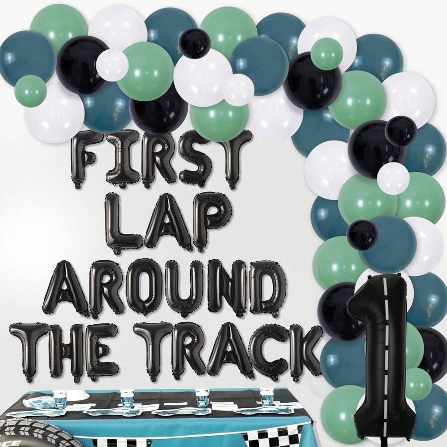 88Pcs Racing Themed 1st Birthday Party Decorations, Green Black Latex
