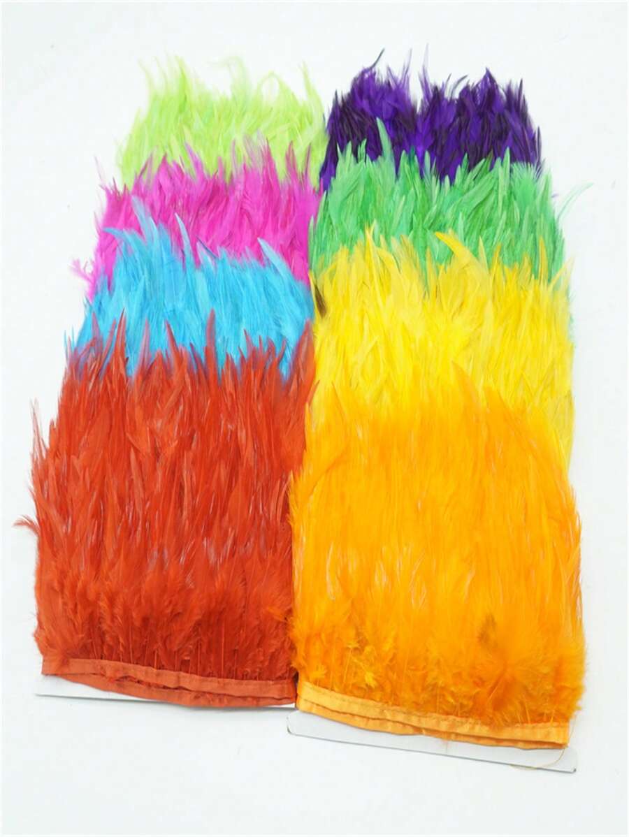 1米长野鸡羽毛带饰流苏羽毛衣服白色丝带流苏缝纫饰边婚礼装饰 - 彩色 - 查看 1