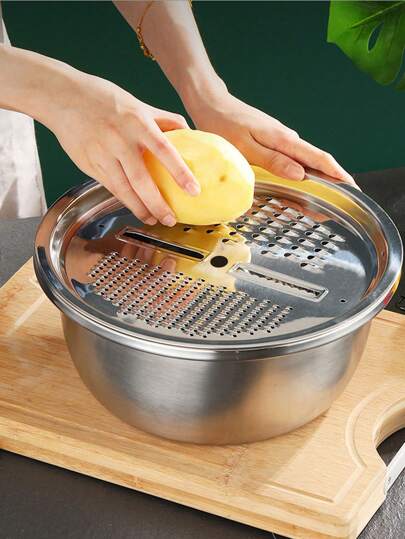 QIYINGFA 1入組多功能不銹鋼蔬菜刨絲器，廚房用經典銀色刨絲器