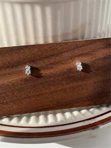 1 par de aretes con forma de pendientes de plata de ley 925 con circonita cortada de forma minimalista y precisa para mujeres, para uso diario y como regalo