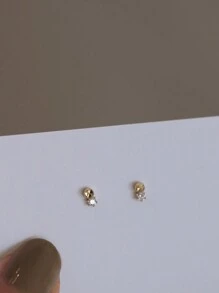 1 par de aretes con forma de pendientes de plata de ley 925 con circonita cortada de forma minimalista y precisa para mujeres, para uso diario y como regalo